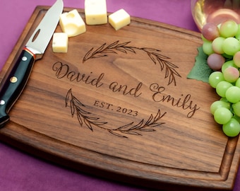 Handmade Cutting Board Personalized Farmhouse Wreath Design #413-Wedding & Anniversary Gift for Couples-Housewarming and Closing Present