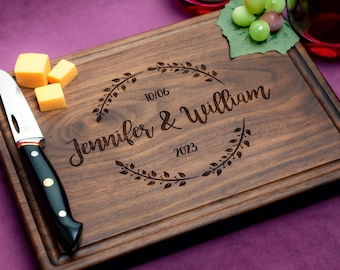 Handmade Cutting Board Personalized Artistic Wreath Design #023-Wedding & Anniversary Gift for Couples-Housewarming and Closing Present