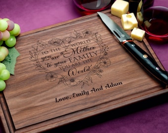Handmade Cutting Board Personalized Mom Floral Design #112 - Mother's Day Unique Gifts, Beautiful Gifts for Moms