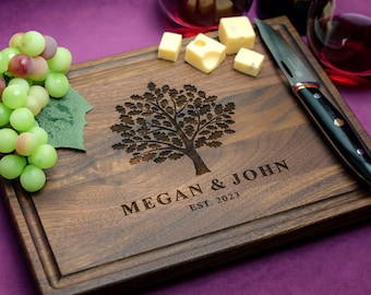Handmade Cutting Board Personalized Last Name Tree Design #930-Wedding & Anniversary Gift for Couples-Housewarming and Closing Present