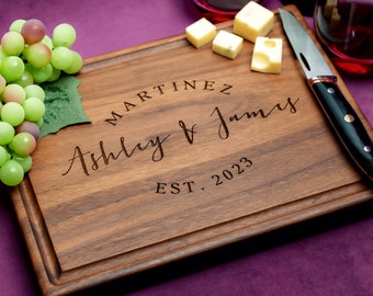 Handmade Cutting Board Personalized Round Script Design #026-Wedding & Anniversary Gift for Couples-Housewarming and Closing Present