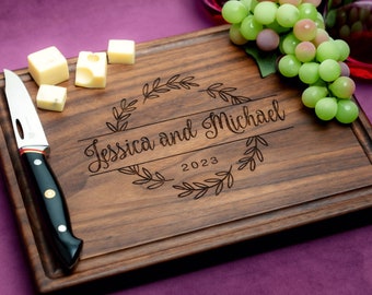 Handmade Cutting Board Personalized Spring Wreath Design #215-Wedding & Anniversary Gift for Couples-Housewarming and Closing Present