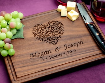 Handmade Cutting Board Personalized Swirled Heart Design #213-Wedding & Anniversary Gift for Couples-Housewarming and Closing Present