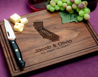 Handmade Cutting Board Personalized State Silhouette Design #602-Wedding & Anniversary Gift for Couples-Housewarming and Closing Present