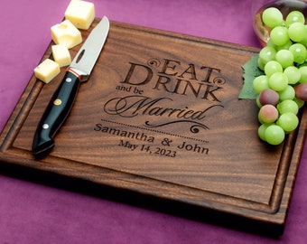 Handmade Cutting Board Personalized Eat Drink & be Married Design #012-Wedding and Anniversary Gift for Couples-Housewarming Present