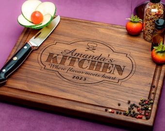 Handmade Cutting Board Personalized Family Kitchen Design #502-Wedding & Anniversary Gift for Couples-Housewarming and Closing Present
