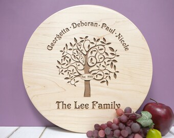 Personalized, Engraved Hardwood Sign with Family Tree Design for Housewarming or Anniversary Gift. 402