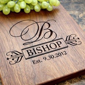 Handmade Cheese Board Personalized Fancy Initial Design 203-Wedding & Anniversary Gift for Couples-Housewarming and Closing Present image 1