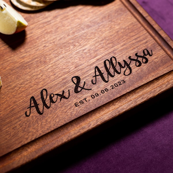 Handmade Cutting Board Personalized Script Corner Design #920-Wedding & Anniversary Gift for Couples-Housewarming and Closing Present