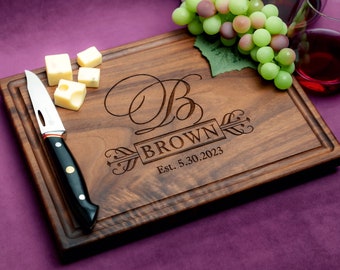 Handmade Cutting Board Personalized Fancy Initial Design #203-Wedding & Anniversary Gift for Couples-Housewarming and Closing Present