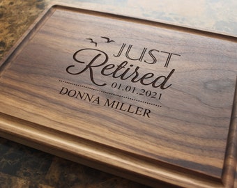 Handmade Cutting Board Personalized Modern Retirement Design #992 -Wedding & Anniversary Gift for Couples-Housewarming and Closing Present