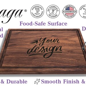 Each board  made by Straga is 100% Real Hardwood, Food-Safe Surface, has a deep juice groove and smooth finish with edges, thick & durable.