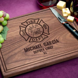 Handmade Personalized Cutting Board Firefighter Maltese Cross Design #981 Gift for Fire Chiefs, Officers, or Members of the Fire Department.