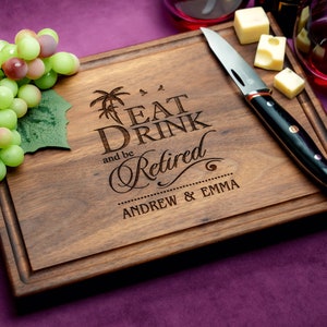 Handmade Cutting Board Personalized Tropical Retirement Design #702-Wedding & Anniversary Gift for Couples-Housewarming and Closing Present