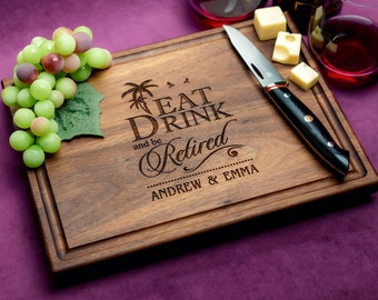 Handmade Cutting Board Personalized Tropical Retirement Design #702-Wedding & Anniversary Gift for Couples-Housewarming and Closing Present