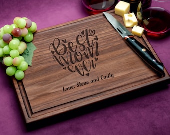 Best Mom Ever-Handmade Cutting Board Personalized with Design #115 - Mother's Day Unique Presents, Thoughtful Gifts for Mothers