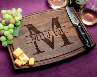 Handmade Cutting Board Personalized Monogram Name Design #201-Wedding & Anniversary Gift for Couples-Housewarming and Closing Present