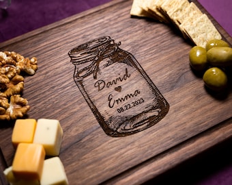 Handmade Cutting Board Personalized Rustic Jar Design #020-Wedding & Anniversary Gift for Couples-Housewarming and Closing Present