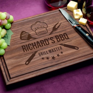 Handmade Personalized Cutting Board For Grill Master #514 - Unique Gift for Father&#39;s Day, For Dad, Papa, Grandpa, Husband, BBQ accessory