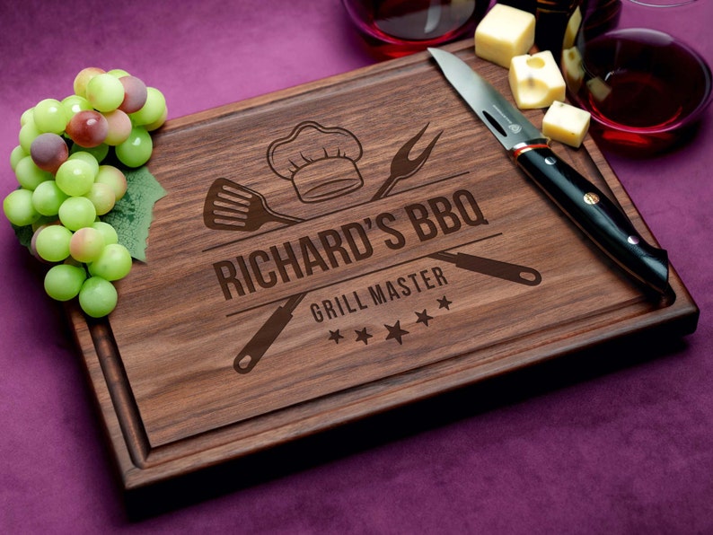 Handmade Cutting Board Personalized Grill Master Design 514 Unique Gifts for Father's Day image 1