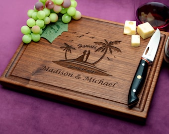 Handmade Cutting Board Personalized Tropical Destination Wedding Design #808-Wedding & Anniversary Gift for Couples-Housewarming Present