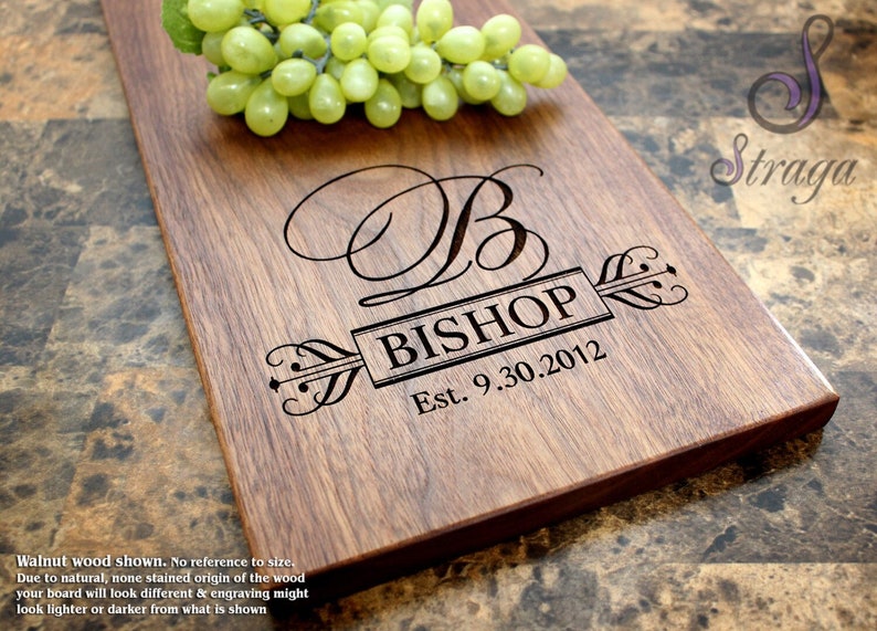 Handmade Cheese Board Personalized Fancy Initial Design 203-Wedding & Anniversary Gift for Couples-Housewarming and Closing Present image 1