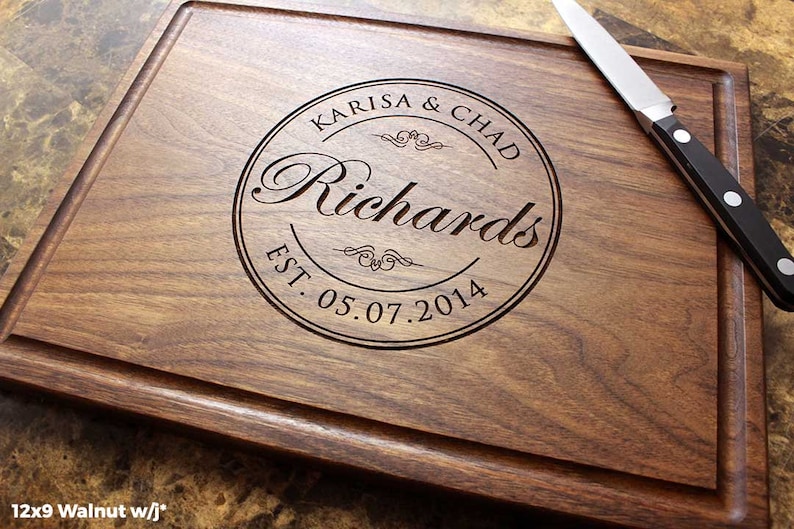 Handmade Cutting Board Personalized Round Stamp Design #001-Wedding & Anniversary Gift for Couples-Housewarming and Closing Present 