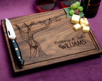 Handmade Cutting Board Personalized Swirled Tree Design #405-Wedding & Anniversary Gift for Couples-Housewarming and Closing Present