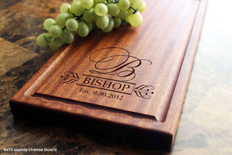 Handmade Cheese Board Personalized Fancy Initial Design 203-Wedding & Anniversary Gift for Couples-Housewarming and Closing Present image 2