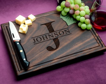 Handmade Cutting Board Personalized Monogram Name Design #201-Wedding & Anniversary Gift for Couples-Housewarming and Closing Present