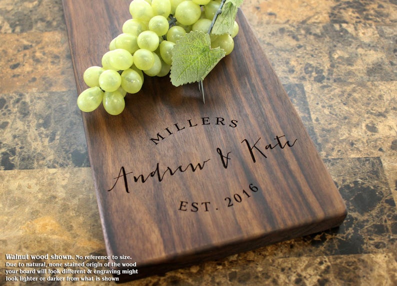 Handmade Cheese Board Personalized Round Script Design 026-Wedding & Anniversary Gift for Couples-Housewarming and Closing Present image 3