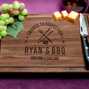 Handmade Personalized Cutting Board Grilling & Chilling Design #516 - Unique Gifts for Father&#39;s Day, BBQ Season, Barbecue Gift for Dad