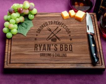 Handmade Cutting Board Personalized Grilling & Chilling Design #516 - Unique Gifts for Father's Day and BBQ Season