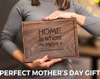 Home is Where Mom is-Handmade Cutting Board Personalized with Design #107-Mother’s Day Gifts, Unique Gifts for Moms and Grandmothers