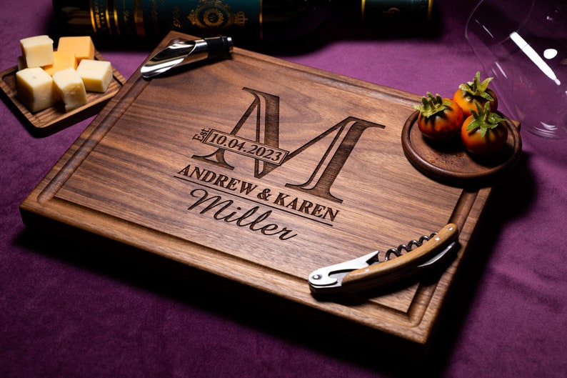 Handmade Cutting Board Personalized Classic Monogram Design #003-Wedding & Anniversary Gift for Couples-Housewarming and Closing Present