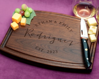 Handmade Cutting Board Personalized Round Script Design #026-Wedding & Anniversary Gift for Couples-Housewarming and Closing Present