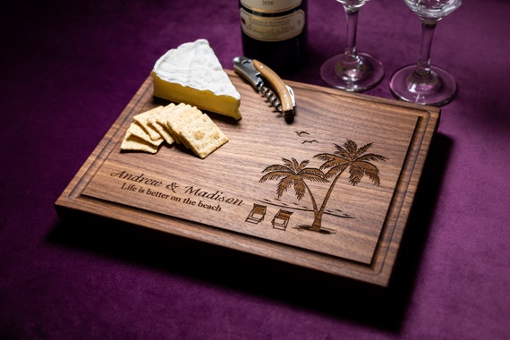 Handmade Cutting Board Personalized Tropical Beach Design 409-wedding &  Anniversary Gift for Couples-housewarming and Closing Present 