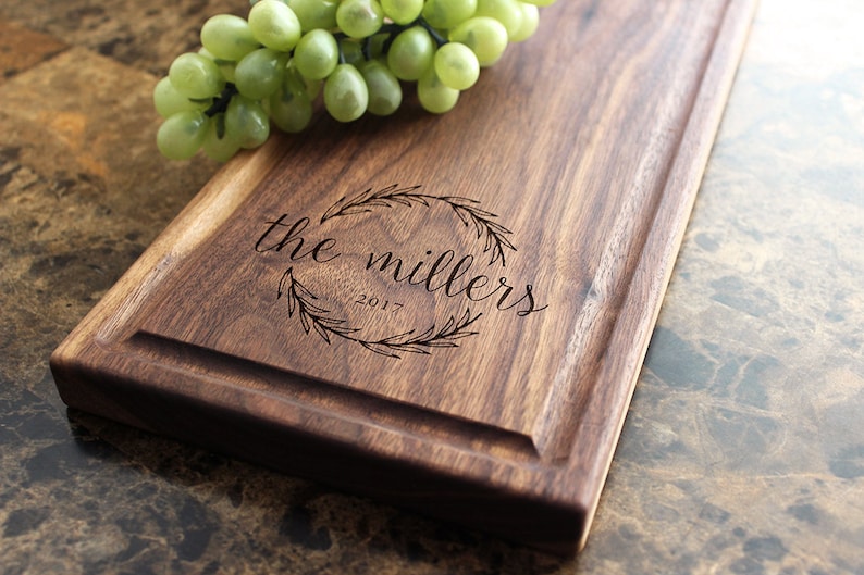 Handmade Cheese Board Personalized Farmhouse Wreath Design 413-Wedding & Anniversary Gift for Couples-Housewarming and Closing Present image 1