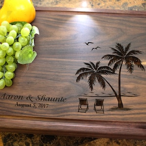 Handmade Chopping Block Personalized Tropical Beach Design #409-Wedding & Anniversary Gift for Couples-Housewarming and Closing Present