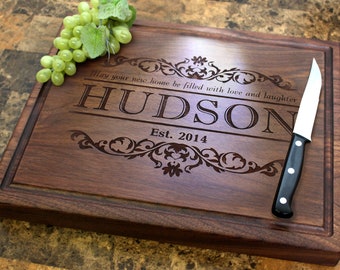 Handmade Chopping Block Personalized Rustic Quote Design #301-Wedding & Anniversary Gift for Couples-Housewarming and Closing Present