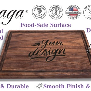 Each board  hand made by Straga is 100% Real Hardwood, Food-Safe Surface, has a deep juice groove and smooth finish with edges, thick & durable.