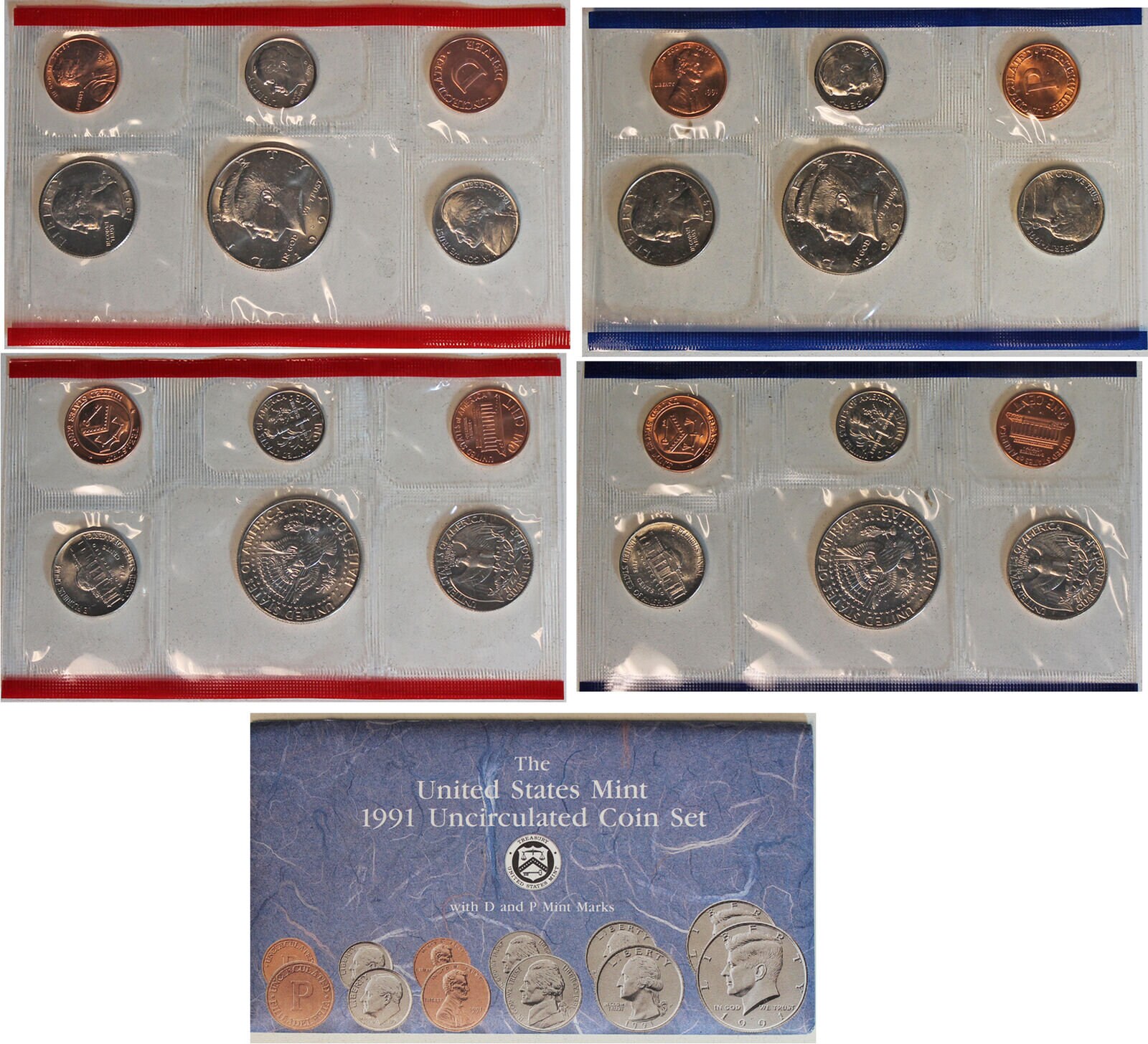THE UNITED STATES MINT 1991 UNCIRCULATED COIN SET WITH D AND P MINT MARKS~ 