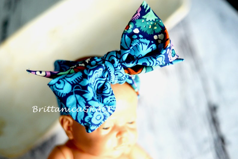 Blue Head Wrap; Colorful Head Wrap; Boho; Baby Headband; Newborn Headband; Toddler Headband; Headwrap; Fabric Headwrap TROPICAL Head Wrap