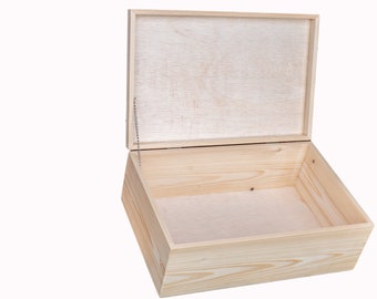 Unfinished Wood Box With Hinges box--decorative  boX /15.5x10 x5.9 INCH INTERIOR big lid box/ammo box wood