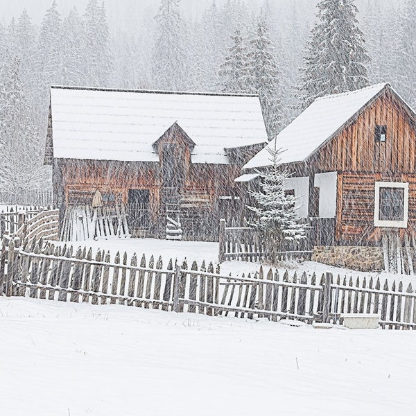 The country house in the snow storm snow storm wall art digital print