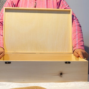 Large Wooden Box with Hinged Lid - Wooden Keepsake Box -  - Wood Storage Box - Decorative Boxes - 46x30x13 cm interior/ 18.11&quot;X11.8&quot;X5.11&quot;