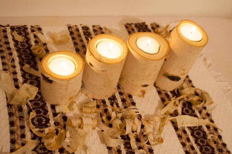 Wooden Birch Branch Candle Holder Set of 4 Weding Gift Candle Etsy