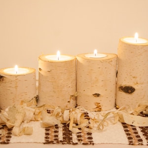 Weißer Birken-Kerzenhalter Weihnachten Yule 4er-Set handgefertigte Holzkerzenhalter