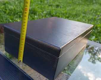 XL Black Wood Memory Box: Handmade Keepsake Storage (41x25x12 cm)
