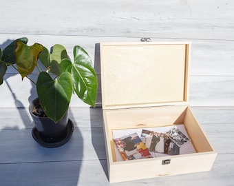 XL Wood Memory Box: Unfinished Pine Keepsake Storage (35x25x12 cm)